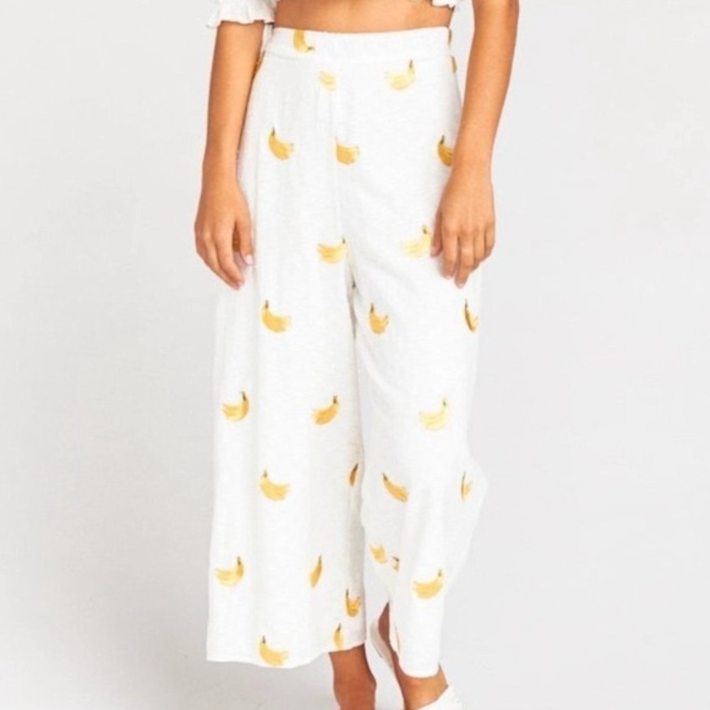 Show Me Your Mumu Banana embroidered wide leg pants Jet Set swiss dot ankle crop
